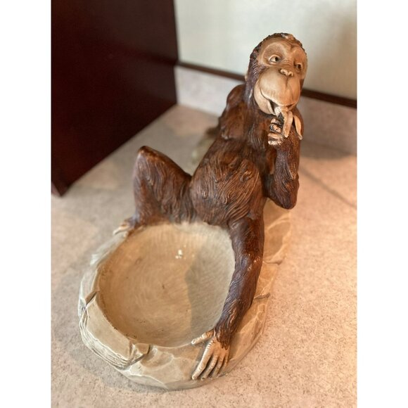 Vintage Unique Lazy Monkey Figurine Bowl With Banana Snack Art - Picture 8 of 8